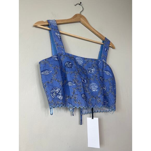NWT Saloni Meadow Square Neckline Shell Print Twill Cami Top Women's Blue Sz: 4 - Picture 4 of 10
